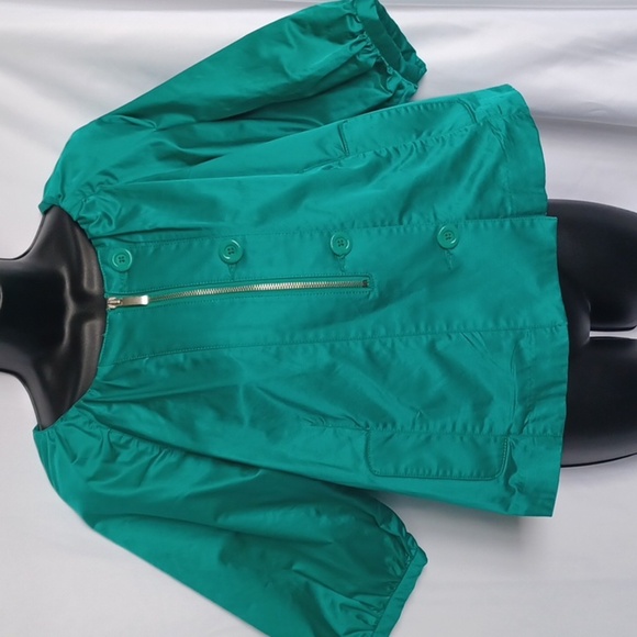 ELLE ALHAMBRA Satin Green Dress Jacket Top, M, button & zip - Picture 1 of 6